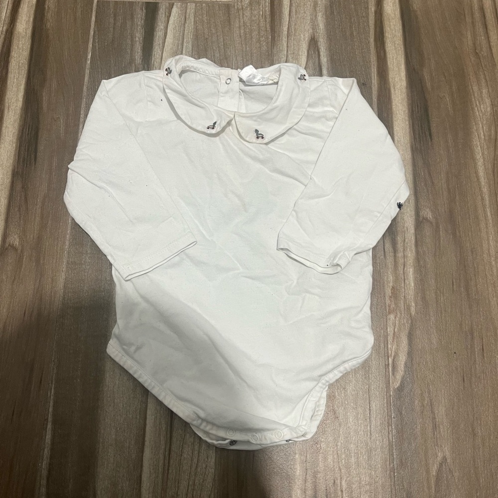 Zara home kids Classic White Long-Sleeve Baby One-Piece with Peter Pan Collar